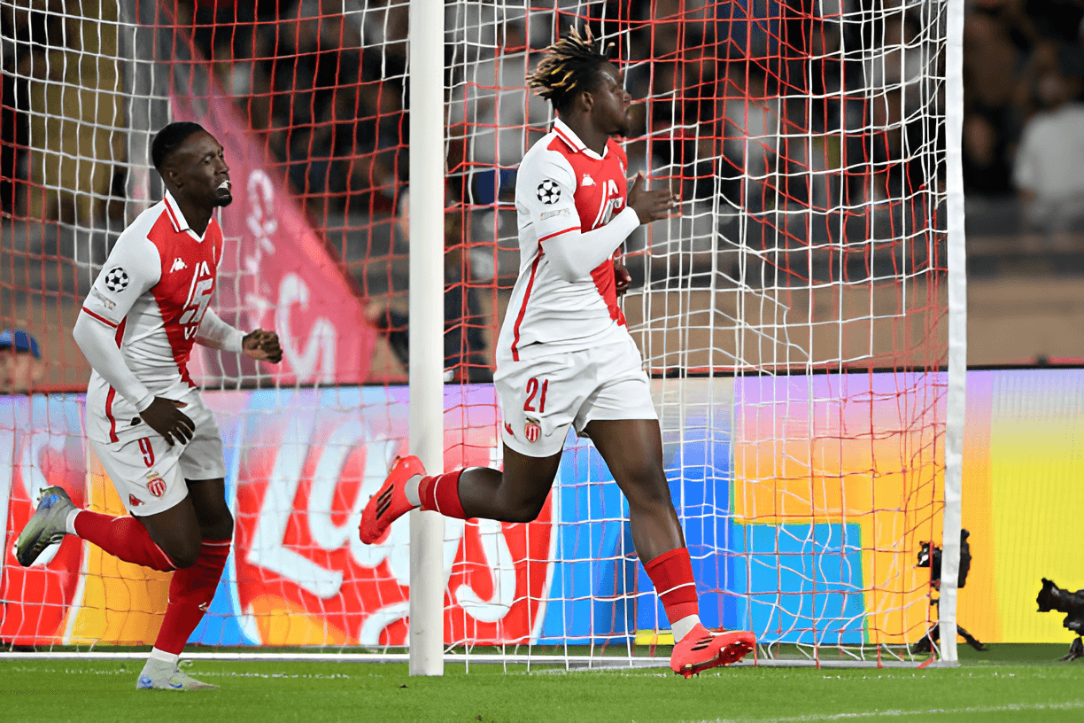 Monaco’s George Ilenikhena scores the winning goal against Barcelona, becoming the youngest to score for the club in the Champions League.
